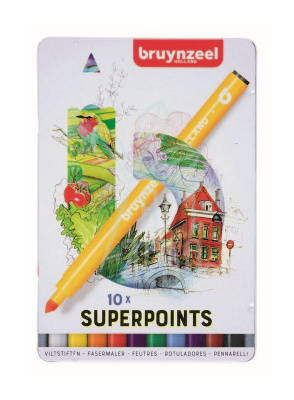 Набір фломастерів Superpoints, металева коробка, 10 шт., Bruynzeel