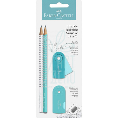 Набір олівців графітних GRIP Sparkle Pearl, 2 шт, + гумка та точилка, Faber-Castell