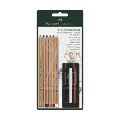 Набір олівців пастельних та пастелі PITT Monochromе, 9 предметів, Faber-Castell