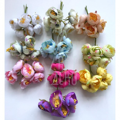 Набір штучних квітів з тканини "Піон", малий, кольори в асортименті, 6 шт., Китай