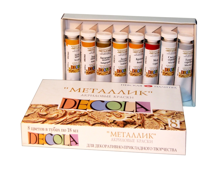 краска акрил металлик. декола, металлик, 18мл. 20мл золото сусальное 4926974 зхк. невская палитра акриловые краски металлик decola 8 цветов. 50мл металлик золото античное к4841 аква.