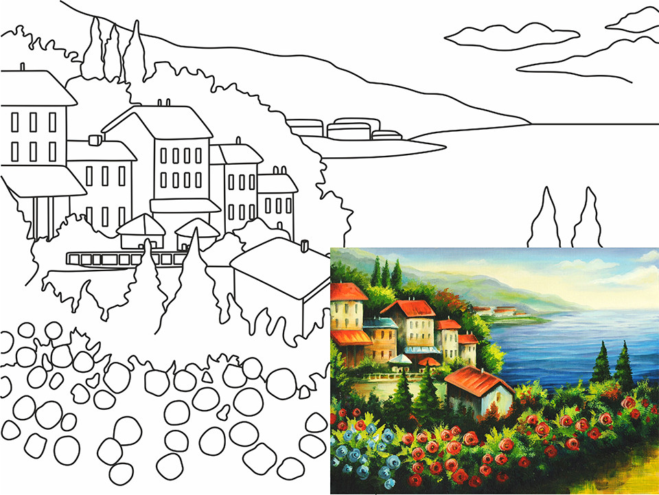 Грунтованный холст с эскизом. Картина контур. Холст на картоне с эскизом. Пейзаж контур. Картины контуры невская палитра.