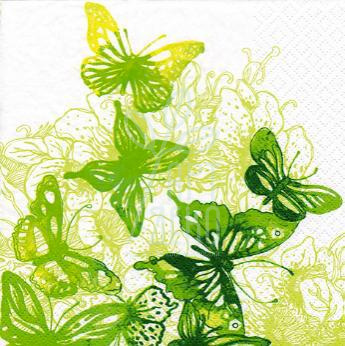 Серветка для декупажу "Дивовижні метелики", зелені, 33х33 см, 17,5 г/м2, Ti-flair