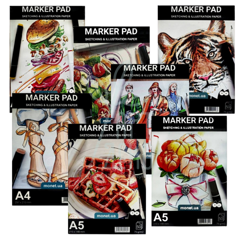 Альбом для маркерів "Design", А4 (21х29,7 см), 75 г/м2, 50 л., Monet