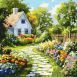 Набір для розпису за номерами "Квіти біля хатини", 40х40 см, Ідейка