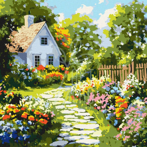 Набір для розпису за номерами "Квіти біля хатини", 40х40 см, Ідейка