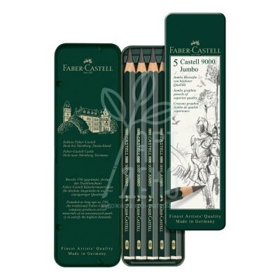 Набір олівців графітних CASTELL 9000 Jumbo, НВ-8В, 5 шт., в металевому пеналі, Faber-Castell