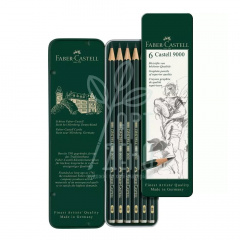 Набір олівців графітних CASTELL 9000, H-8B, в металевій коробці, 6 шт, Faber-Castell Набір олівців графітних CASTELL 9000, H-8B, в металевій коробці, 6 шт, Faber-Castell