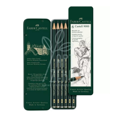 Набір олівців графітних CASTELL 9000, H-8B, в металевій коробці, 6 шт, Faber-Castell Набір олівців графітних CASTELL 9000, H-8B, в металевій коробці, 6 шт, Faber-Castell
