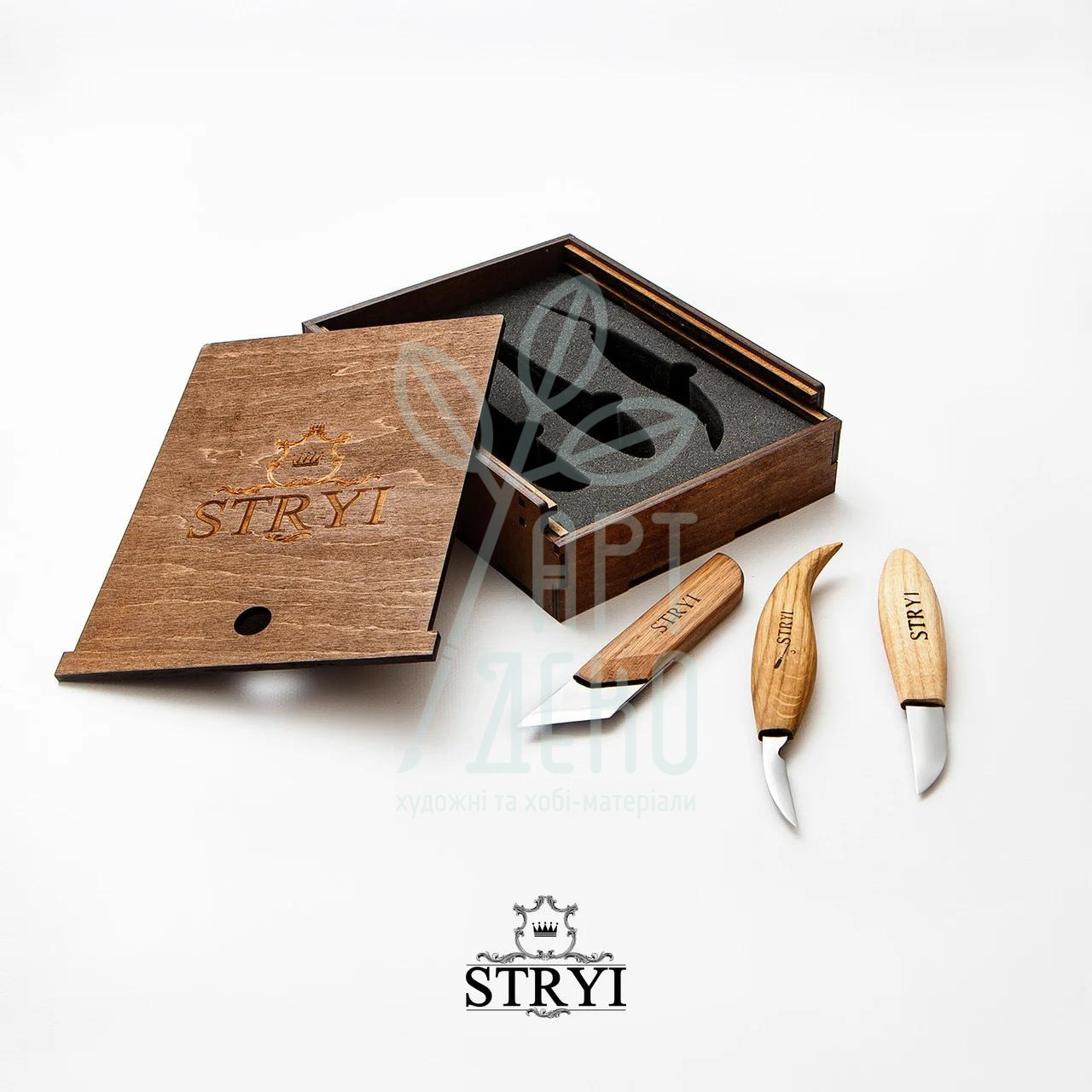 Набір ножів для різьблення по дереву, в пеналі, 3 шт., Україна