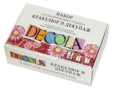 Набір фарб акрилових, глянцевих, 4х20 мл, кракелюрний лак, клей для декупажу, Decola