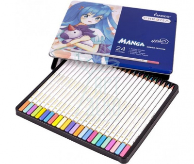 Набір олівців кольорових Chroma Manga, в металевій коробці, 24 кол., Marco