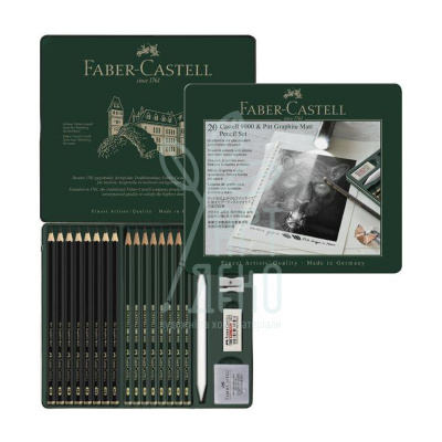 Набір олівців графітних PITT Graphite Matt & Castell 9000, в метал. коробці, 20 предм, Faber-Castell