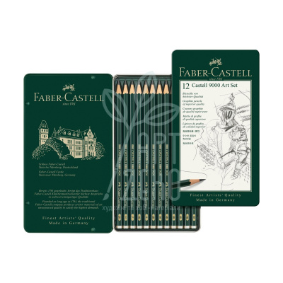 Набір олівців графітних CASTELL 9000, 8B-2H, в металевій коробці,12 шт, Faber-Castell Набір олівців графітних CASTELL 9000, 8B-2H, в металевій коробці,12 шт, Faber-Castell