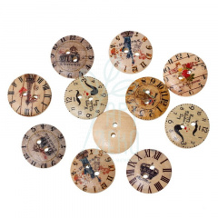 Набір гудзиків дерев'яних "Годинник", асорті, Ø 20 мм, 3 шт, Китай