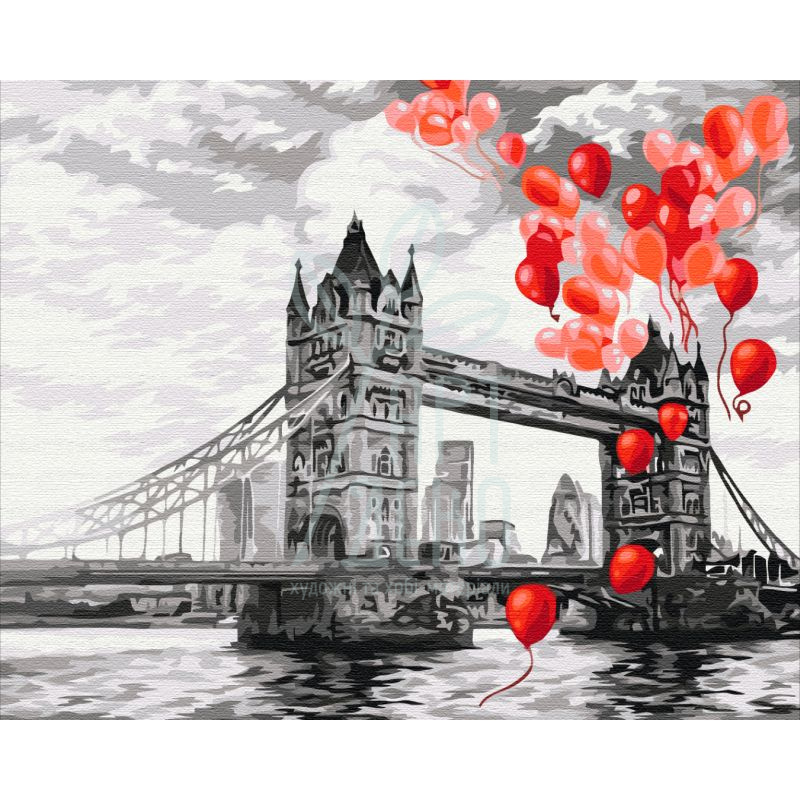 Набір для розпису за номерами "Повітряні кульки над Тауерським мостом", 40х50 см, Україна
