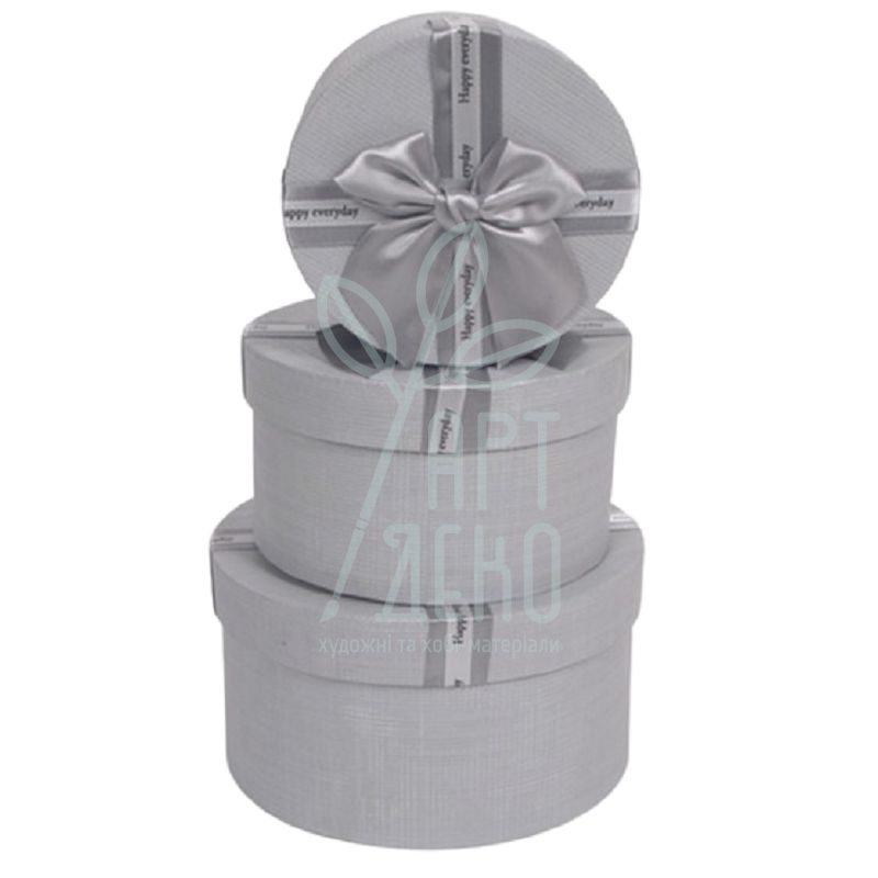 Коробка подарункова з бантом, кругла, срібна, Україна
