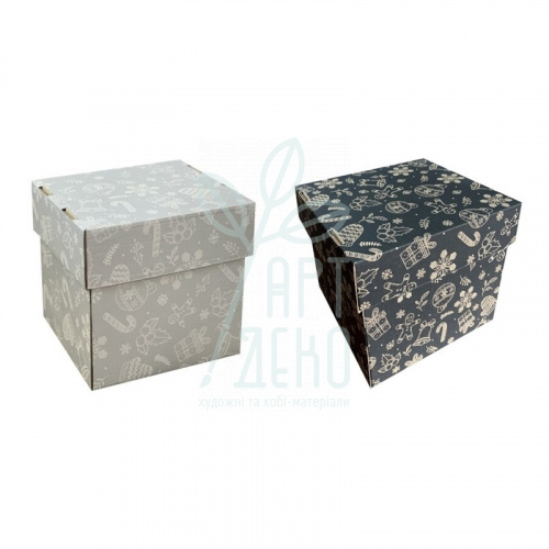 Коробка подарункова, гофрокартон "Новорічний візерунок", 19х19х17 см, Україна
