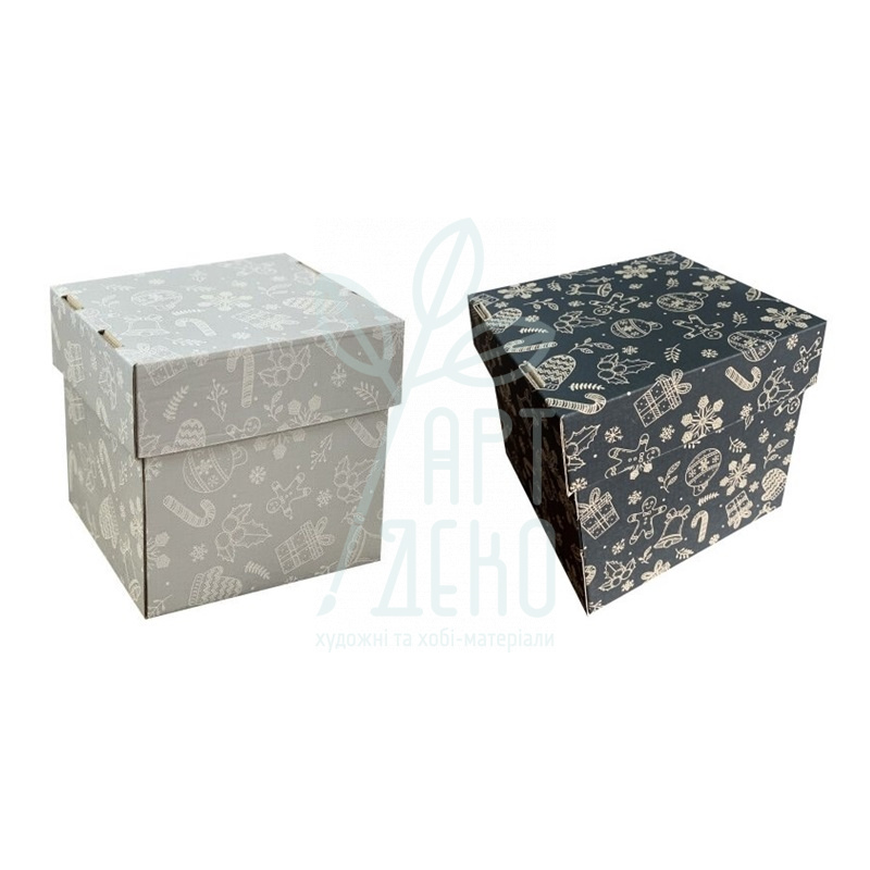 Коробка подарункова, гофрокартон "Новорічний візерунок", 19х19х17 см, Україна
