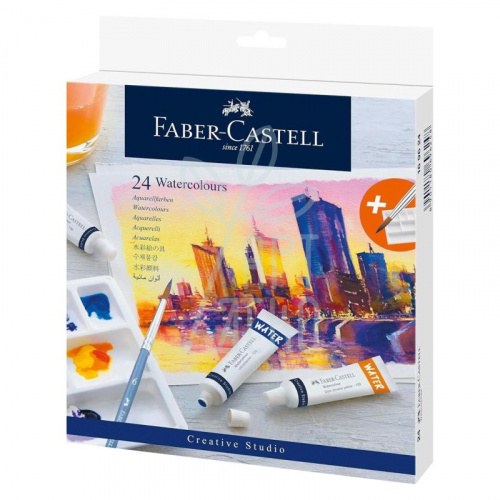Набір акварельних фарб Watercolours, 24х9 мл, + палітра, + пензель, Faber-Castell