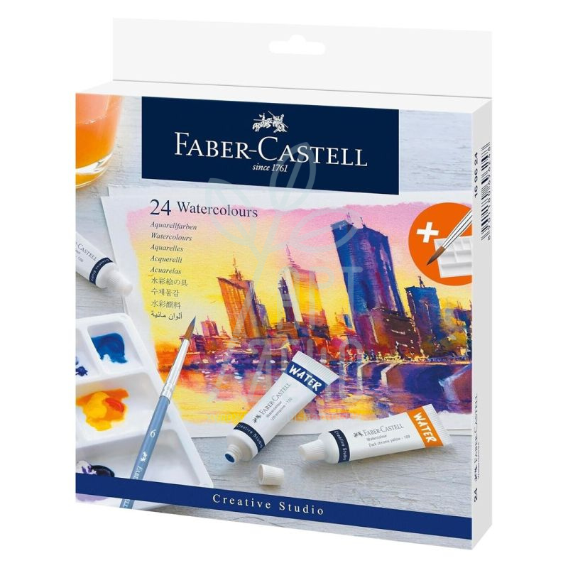 Набір акварельних фарб Watercolours, 24х9 мл, + палітра, + пензель, Faber-Castell