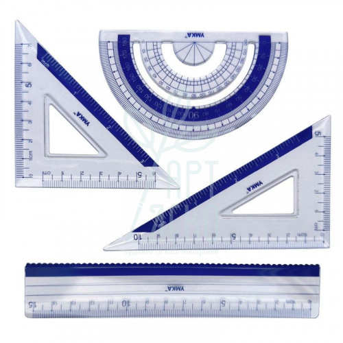 Набір для креслення: лінійка 15 см, 2 трикутники, транспортир, Умка
