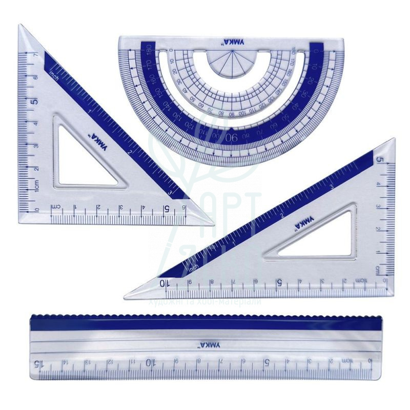 Набір для креслення: лінійка 15 см, 2 трикутники, транспортир, Умка