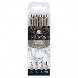 Набір лайнерів Pigma Micron, 4 шт, (0.1/0.5/10) + пензель Pigma Brush, сірі, Sakura