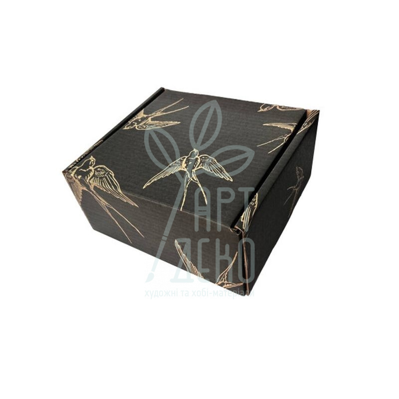 Коробка подарункова, гофрокартон "Ластівки", 21х20,5х10,5 см, чорна, Україна