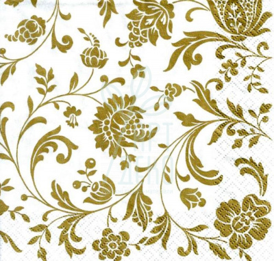 Серветка для декупажу "Орнамент квіти", золоті, 33х33 см, 17,5 г/м2, Ti-flair