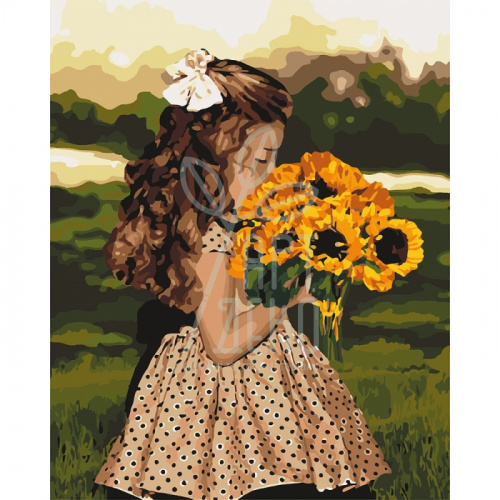 Набір для розпису за номерами, "Дівчинка з соняшниками", 40х50 см, Ідейка