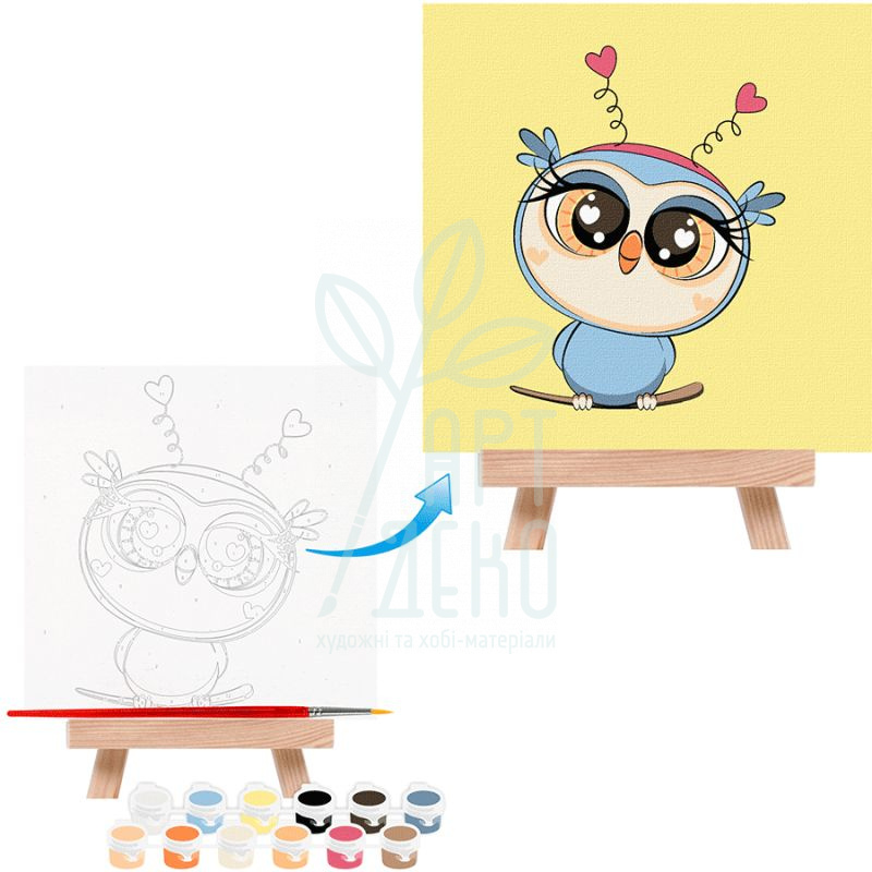 Набір для розпису за номерами "Совеня", 15х15 см, з мольбертом, ROSA Start
