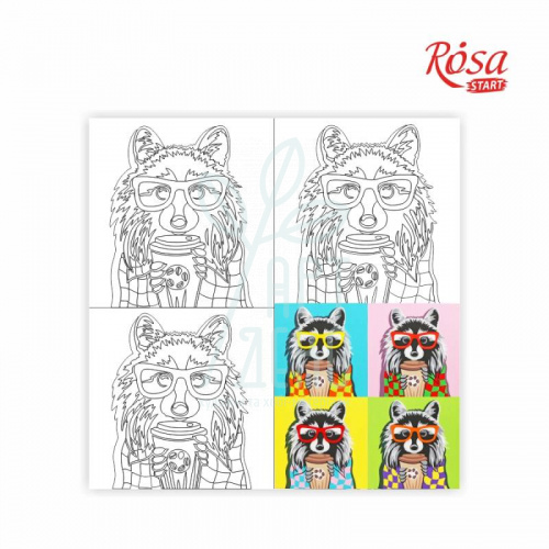 Полотно на картоні з контуром "Pop Art Raccoon", бавовна, акрил, 30х30 см, ROSA START