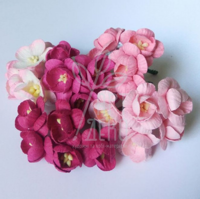 Квіти паперові Цвіт вишні, біло-рожеві тони, 2,5 см, 5 шт., Тайланд