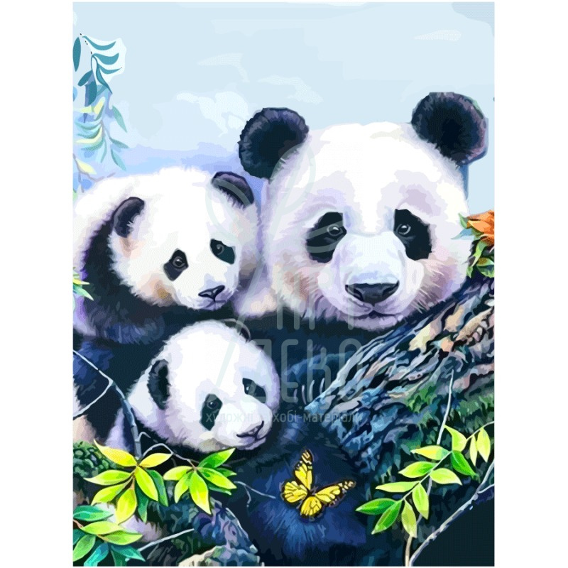 Полотно на картоні з контуром "Панди", 30х40 см, бавовна, акрил, ROSA Start