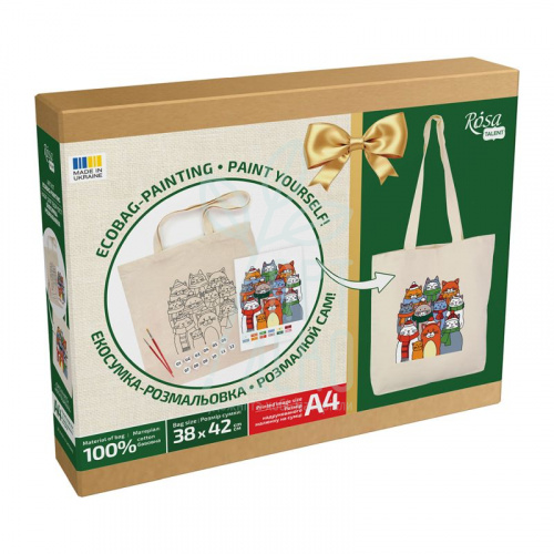 Набір екосумка-розмальовка "Коти в шапках", бавовна, 38х42 см, ROSA Talent