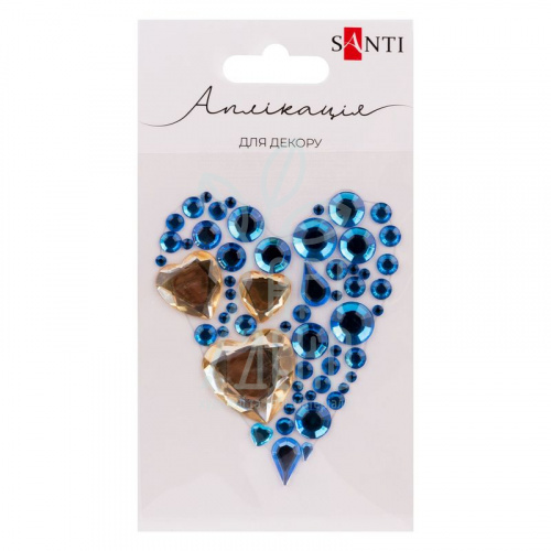 Аплікація зі страз самоклеючих "Серце", синьо-жовте, 7х8 см, Santi