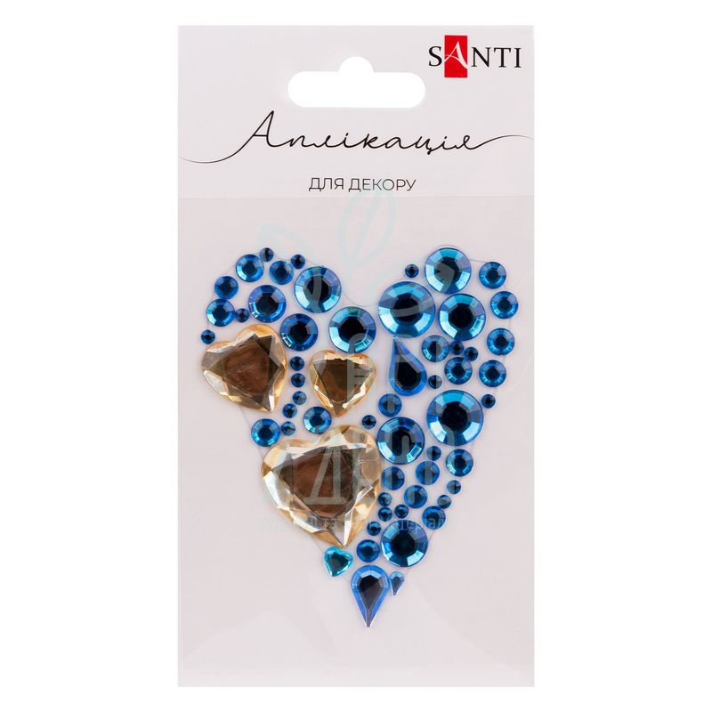 Аплікація зі страз самоклеючих "Серце", синьо-жовте, 7х8 см, Santi