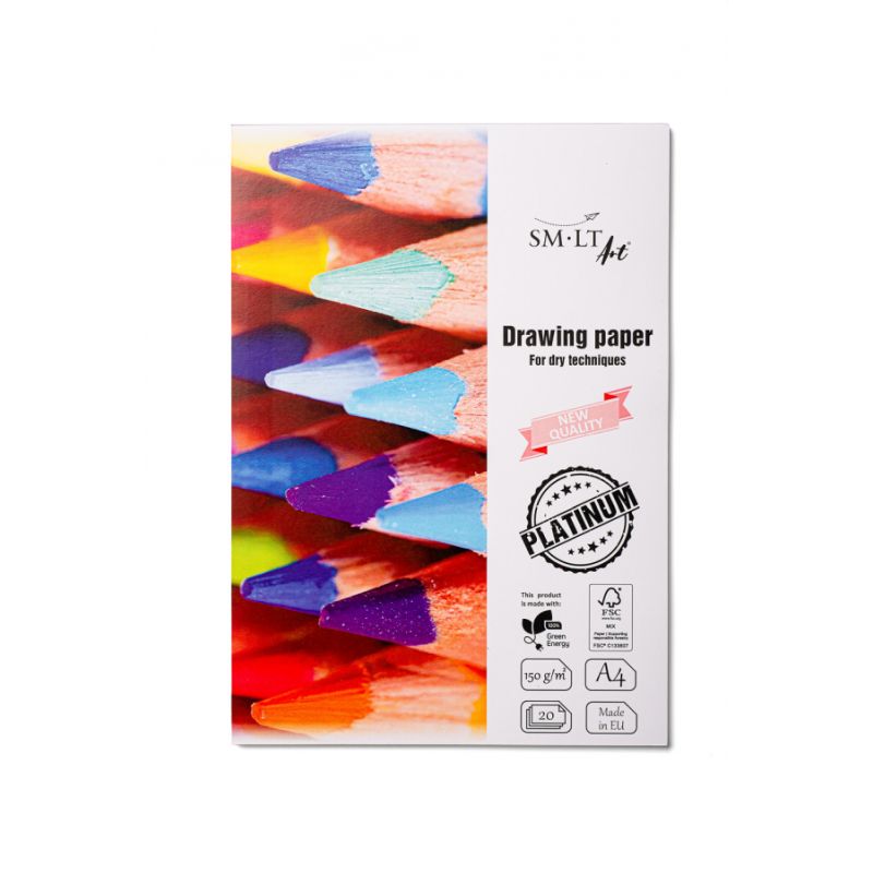 Папка для рисунку Platinum, А4 (21х29,7 см), 150 г/м2, 20 л., SMILTAINIS