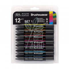 Набір маркерів перманентних двосторонніх Brushmarker, Яскраві, 12 шт., Winsor & Newton Набір маркерів перманентних двосторонніх Brushmarker, Яскраві, 12 шт., Winsor & Newton