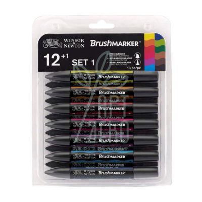 Набір маркерів перманентних двосторонніх Brushmarker, Яскраві, 12 шт., Winsor & Newton