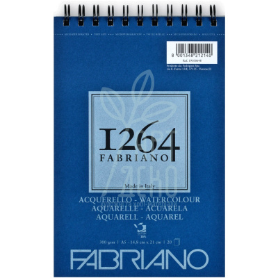Альбом для акварелі 1264, СР 25% бавовни, спіраль, А5 (14,8х21 см), 300 г/м2, 20 л., Fabriano