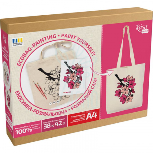 Набір екосумка-розмальовка "Flowers", бавовна, 38х42 см, ROSA Talent