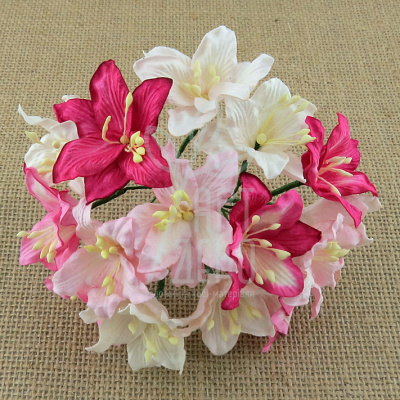 Квіти паперові Лілія, біло-рожеві тони, 3 см, 5 шт., Тайланд