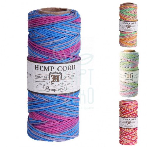 Шнур конопляний кольоровий Hemp Cord Spool Variegated #20, 62,5 м/1 мм, Hemptique