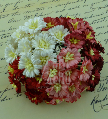 Квіти паперові Маргаритка, біло-червоні тони, 2,5 см, 5 шт, Тайланд