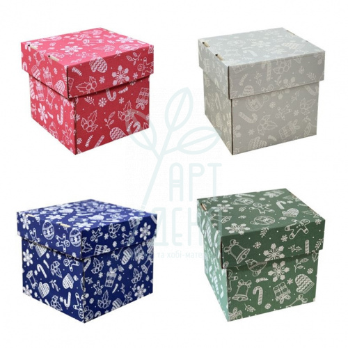 Коробка подарункова, гофрокартон "Новорічний візерунок", 14,5х14,5х14,3 см, Україна