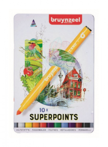 Набір фломастерів Superpoints, металева коробка, 10 шт., Bruynzeel