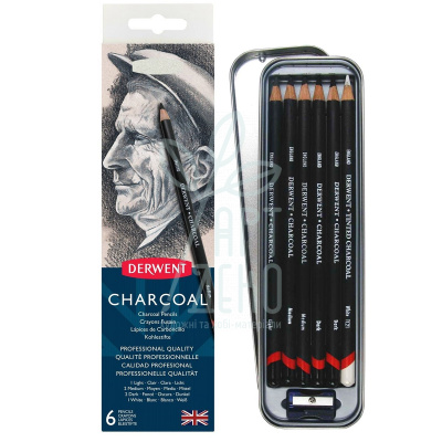 Набір олівців вугільних Charcoal, металева коробка, 7 шт, DERWENT