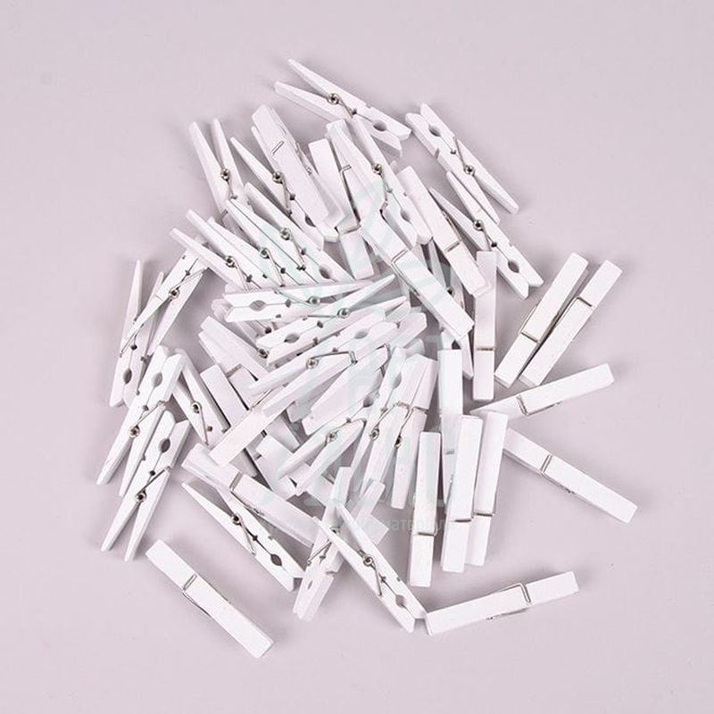 Набір прищіпок декоративних, дерев'яних, 4,5 см, білі, 20 шт., Україна